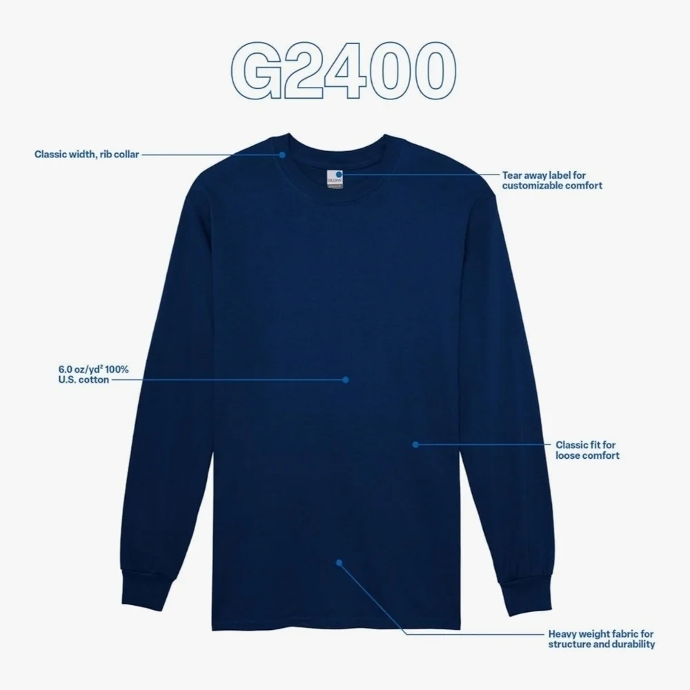 Gildan Adult Ultra Cotton Long Sleeve T-Shirt G2400 Navy (4 Pack) LARGE ONLY